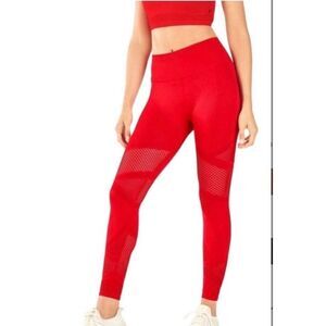 Fabletics- PowerHold Red Workout Athletic Leggings 7/8 Length Mesh Panels Size S
